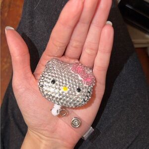 Hello Kitty Rhinestone Badge Reel - Silver, Pink & Yellow